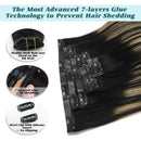 GOO GOO PU Clip in Hair Extensions Human Hair 14 Inch Balayage Natural Black to Light Blonde 130g 7pcs Seamless Hair Extensions Clip in Thick Remy Hair Extensions for Women GOO GOO