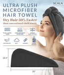 Scala Microfiber Turban Hair Towel Wrap (2 Pack) for Women - Fast Dry, Super Absorbent, Anti-Frizz, Tangle-Free, Quick Drying and Plopping for Wet Curly Hair Scala