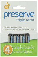 Preserve Shave 3 Razor Blades, 24 cartridges (4 razors in each box, 6 boxes total), Packaging may vary Preserve