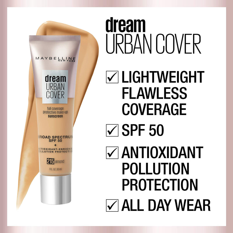Maybelline Dream Urban Cover Flawless Coverage Foundation Makeup, SPF 50, Natural Ivory Maybelline New York