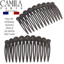 Camila Paris CP3034 French Hair Side Comb, 2 Pack Small Rounded, Gray Flexible Durable Cellulose Hair Combs, Strong Hold Hair Clips for Women, No Slip Styling Girls Hair Accessories Made in France Camila