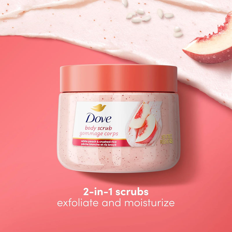Dove White Peaches & Crushed Rice Body Scrub Exfoliates and Deeply Nourishes for Smooth, Radiant Skin 15oz Infinity Warehouse
