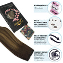 GOO GOO Halo Hair Extensions 100g Ombre Chocolate Brown to Caramel Blonde 20 Inch Real Human Hair Extensions with Invisible Fish Line Layered Flip in Extensions Straight Hairpiece for Women GOO GOO Store