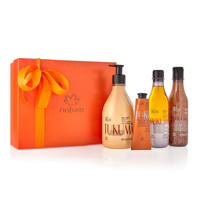 natura - Ekos Tukumã Collection Replenishing Gift Set (4 Products) - Body Lotion, Hand Cream, Shower Oil, and Shower Gel - Gift Box - Vegan Skin Care - Brazilian Beauty Secrets - Self Care & Body Care Infinity Warehouse