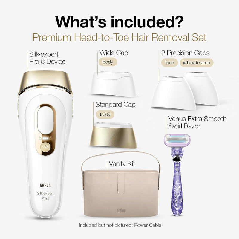 Braun Smart IPL, Silk·Expert Pro 5: at Home Laser Hair Removal for Women and Men, Permanent Visible Hair Reduction in Hair Regrowth for Body & Face, Wide Head and Two Precision Heads, IPL5347 Infinity Warehouse