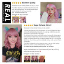 ENTRANCED STYLES Pink Wig with Bangs，Short Wavy Bob Wigs for Women Shoulder Length Colored Wigs Heat Resistant Synthetic Wig Daily Party Cosplay Wig 14 inch ENTRANCED STYLES