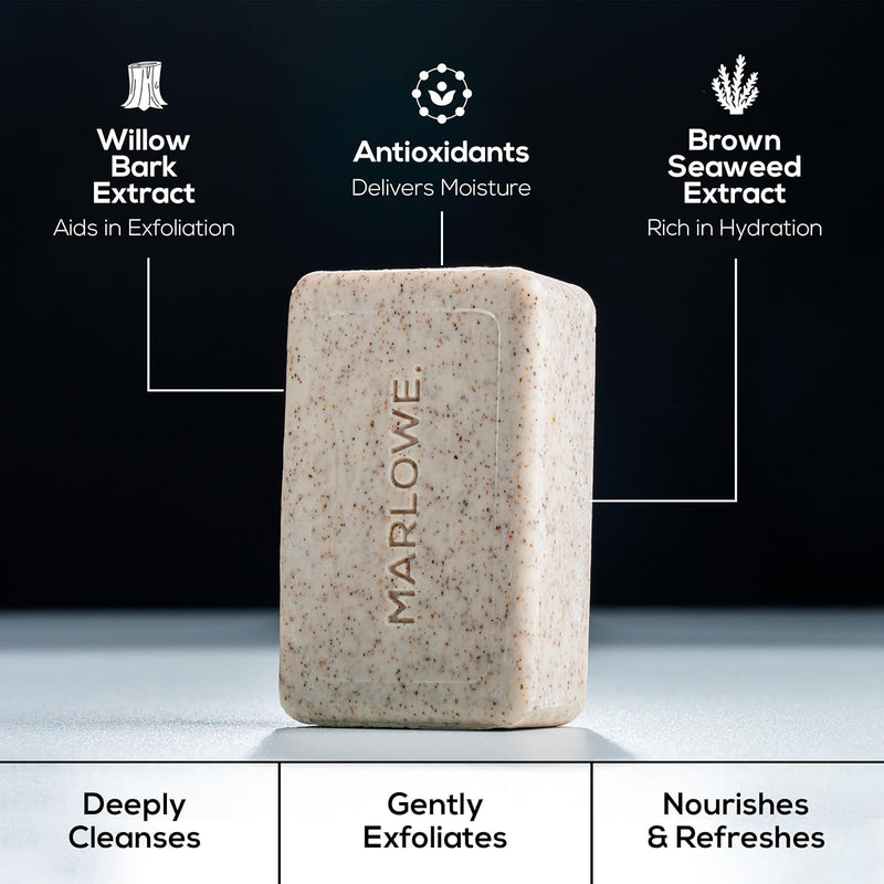 MARLOWE. No. 102 Body Scrub Soap 7 oz, Santal, Exfoliating Soap Bar with Shea Butter, Olive Oil & Green Tea Extracts, Cleanses, Smooths & Revitalizes Skin, Warm Amber, Spice & Citron Scent Infinity Warehouse