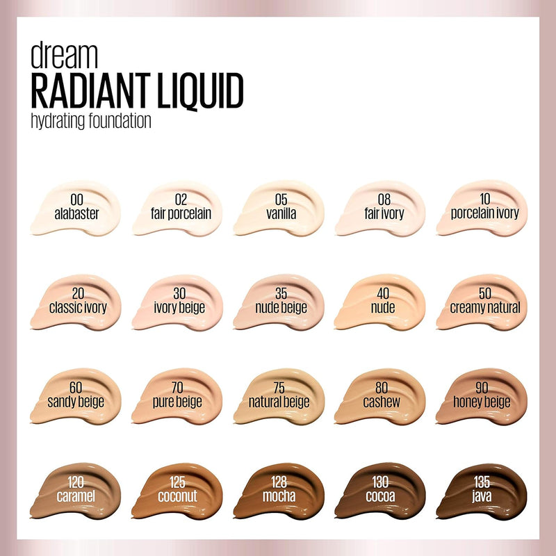 Maybelline Dream Radiant Liquid Medium Coverage Hydrating Makeup, Lightweight Liquid Foundation, Natural Beige, 1 Count Infinity Warehouse