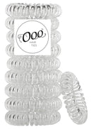 10 pack Painless PATENTED OOO Hair Ties. Ponytail holder spiral coil traceless rubber bands. Accessory for all types of hair. Exercise, work & everyday. LARGE SIZE (Clear) OOO Hair ties