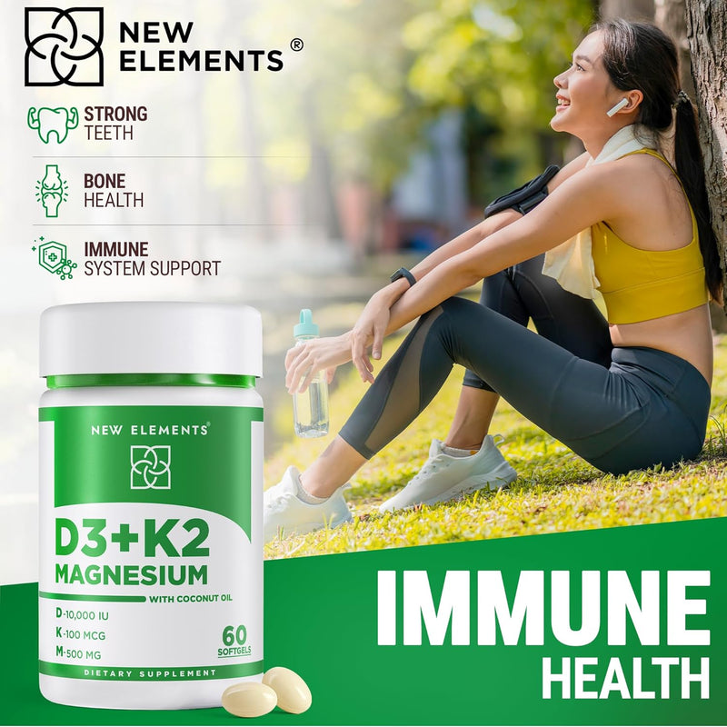 Vitamin D3 K2 10,000 IU with Magnesium Glycinate 500mg - Bone Health, Immune Support, Energy & Mood - Non-GMO, Gluten-Free, Sugar-Free Softgels for Women & Men (60 softgels) Infinity Warehouse