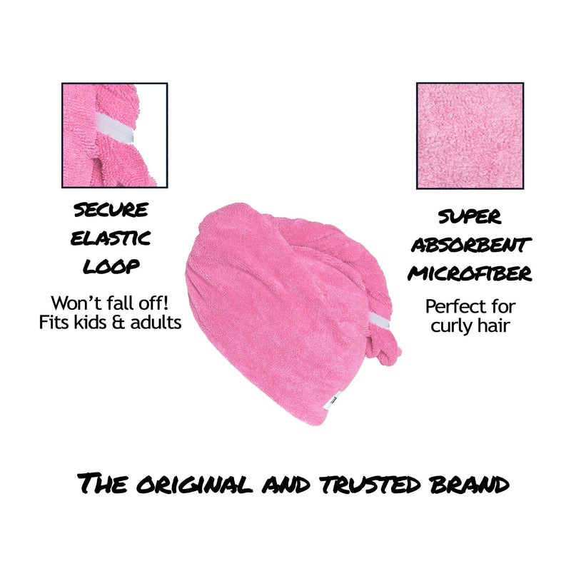 Turbie Twist Microfiber Hair Towel Wrap for Women and Men | 4 Pack | Bathroom Essential Accessories | Quick Dry Hair Turban for Drying Curly, Long & Thick Hair (Pink, Blue, Grey, White) Turbie Twist