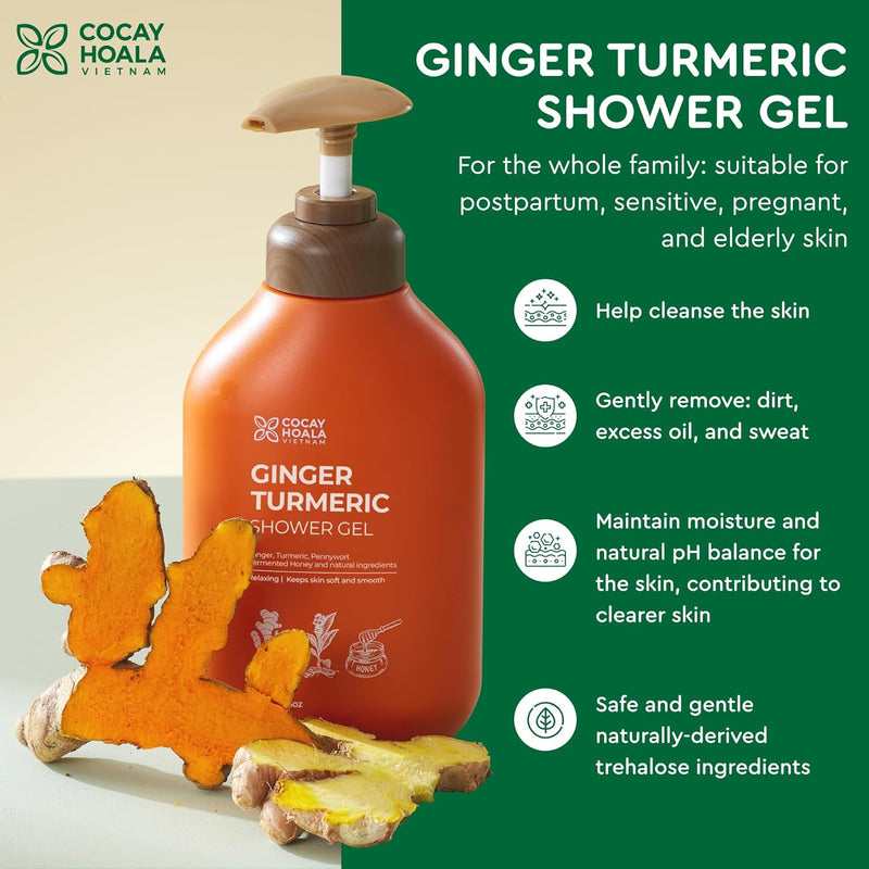 Ginger & Turmeric Body Wash | Hydrating & Cleansing Natural Exfoliating Body Wash for Daily Use, Silicone & Paraben-Free, 17.6oz | Nourishing & Revitalizing Infinity Warehouse