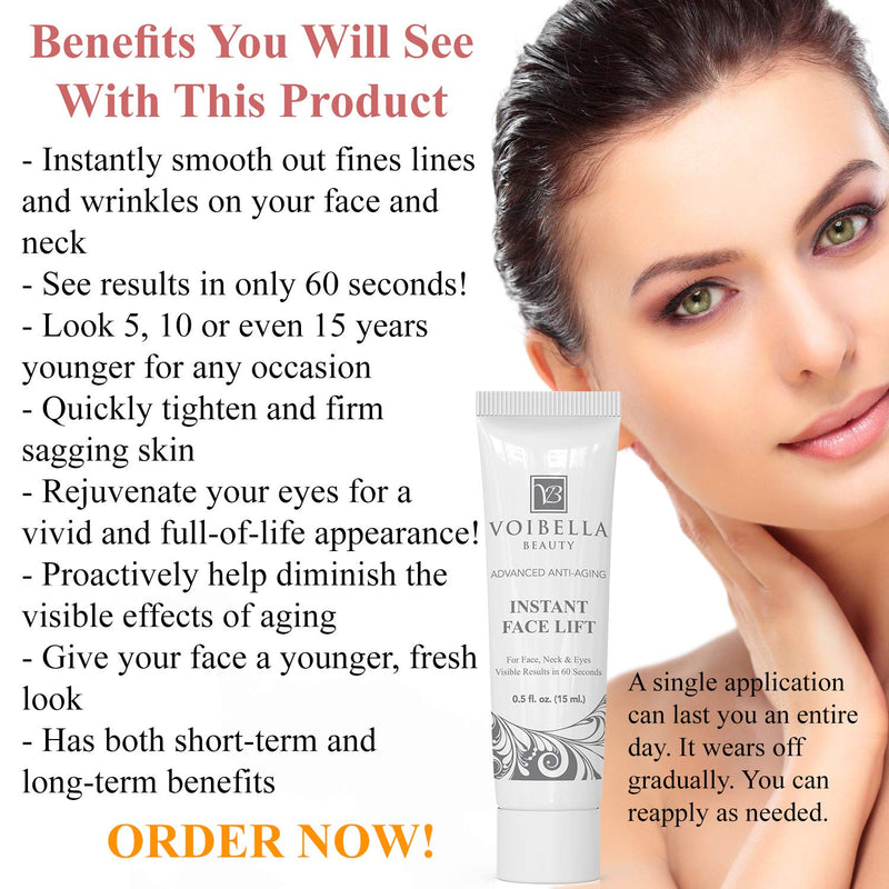 Instant Face Lift Cream - Best Eye, Neck & Face Tightening, Lifting & Firming Serum To Smooth Appearance of Loose Sagging Skin, Puffiness, Fine Lines & Wrinkles Within 1 Minute (Peptides and Stem Cells) VOIBELLA BEAUTY