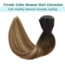 GOO GOO Seamless Hair Extensions Clip in 18 Inch Balayage Dark Brown Fading to Chestnut Brown and Dirty Blonde Hair Extensions 130g 7pcs Remy Hair Extensions with PU Weft Thick Clip in Hair for Women GOO GOO