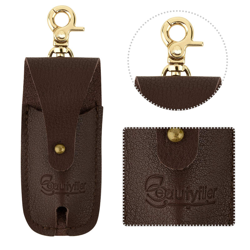 Beautyflier Clip-on Chapstick Sleeves, Soft Leather Keychain Lipstick Holder Chapstick Pouch Lip Balm Holder Travel Accessories (Flip Style) Beautyflier