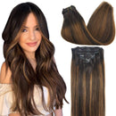GOO GOO Human Hair Extensions Clip in Balayage Dark Brown to Chestnut Brown 16 Inch 120g 7pcs Remy Clip in Hair Extensions Real Natural Hair Extensions Straight Thick GOO GOO Store
