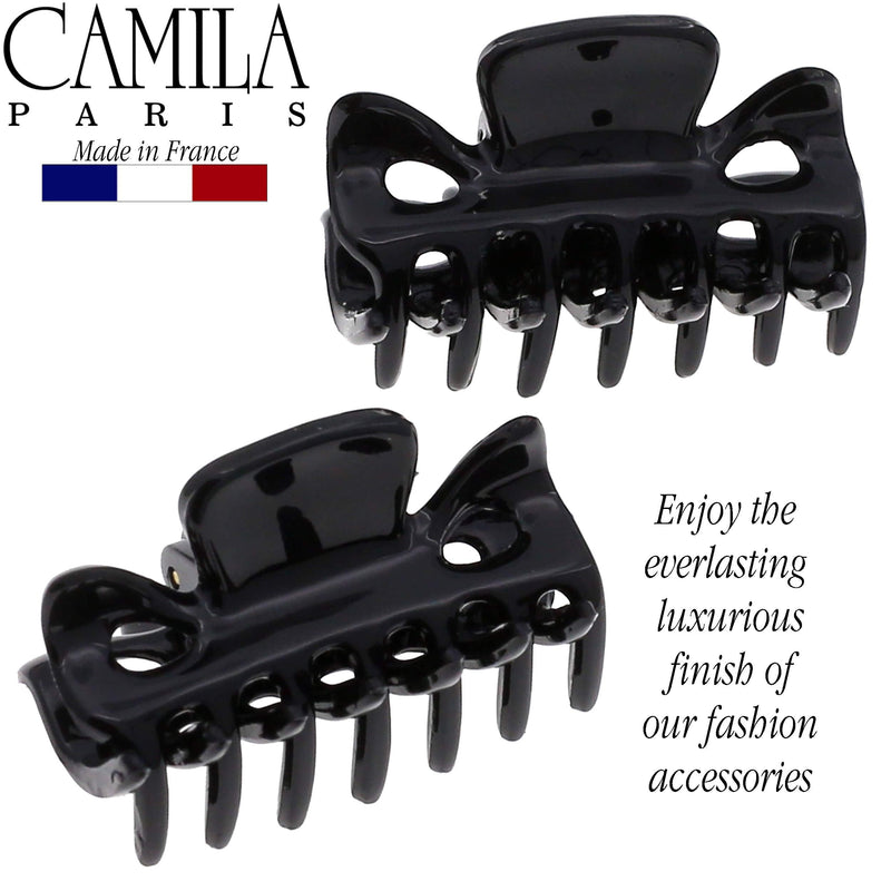 Camila Paris CP3027 French Hair Clip for Women, 1.5 inch Set of 2 Black Girls Hair Claw Clips Jaw Fashion Durable Styling Hair Accessories for Women, Strong Hold No Slip Grip, Made in France Camila
