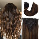 Clip in Hair Extensions Ombre Dark Brown to Chestnut Brown Human Hair Clip in Extensions Real Hair Extensions Balayage Remy Extensions Natural Human Hair Extensions Straight Hair 20inch 7pcs 120g hotbanana