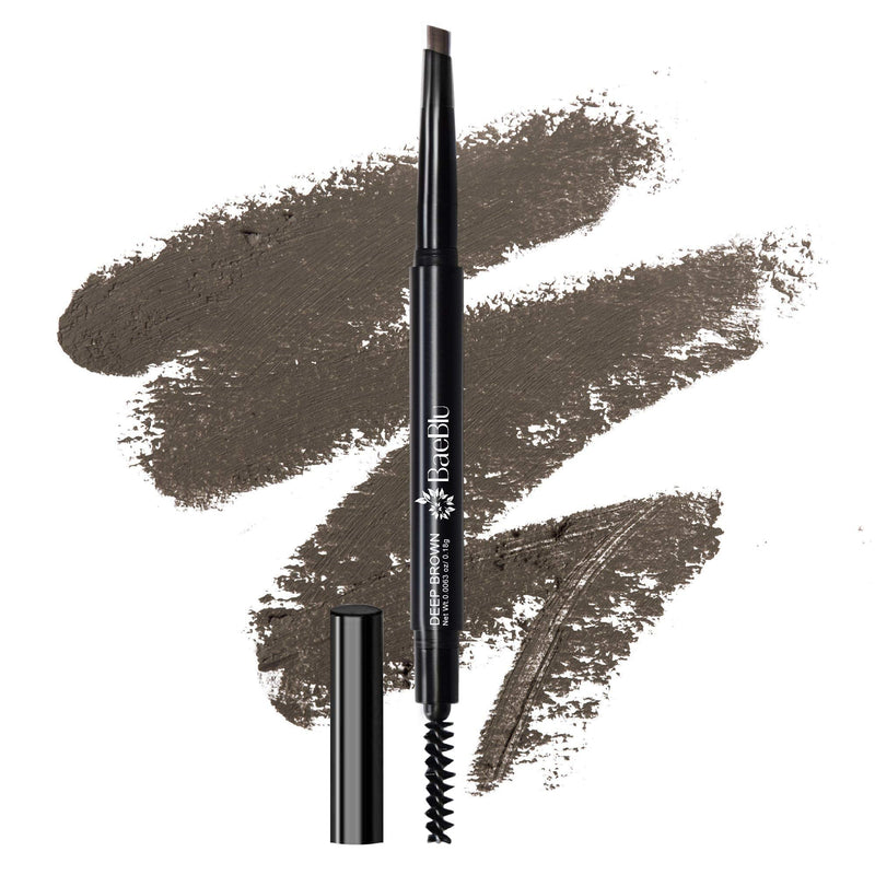 BaeBlu Cruelty Free Retractable Eyebrow Crayon, Vegan Non-Toxic Long Wear Brow Definer With Brush, Deep Brown Pen BaeBlu