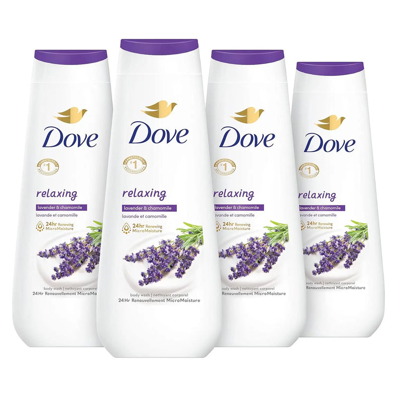 Dove Body Wash with Pump Relaxing Lavender Oil & Chamomile 3 Count for Renewed, Healthy-Looking Skin Gentle Skin Cleanser with 24hr Renewing MicroMoisture 30.6 oz Infinity Warehouse
