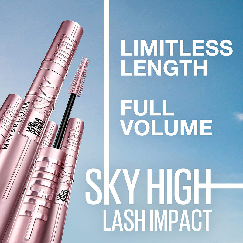Maybelline Sky High Washable Mascara Makeup, Volumizing Mascara, Buildable, Lengthening Mascara, Defining, Curling, Multiplying, Washable Very Black, 0.2 fl. oz. Maybelline New York