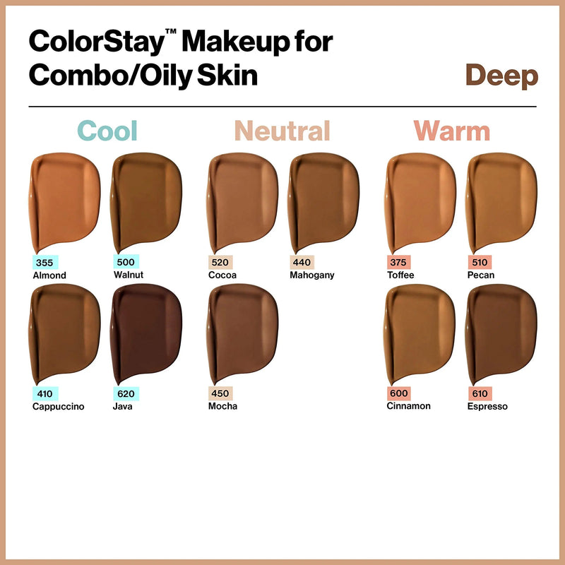 Revlon ColorStay Liquid Foundation Makeup for Combination/Oily Skin SPF 15, Longwear Medium-Full Coverage with Matte Finish, Natural Ochre (175), 1.0 oz REVLON