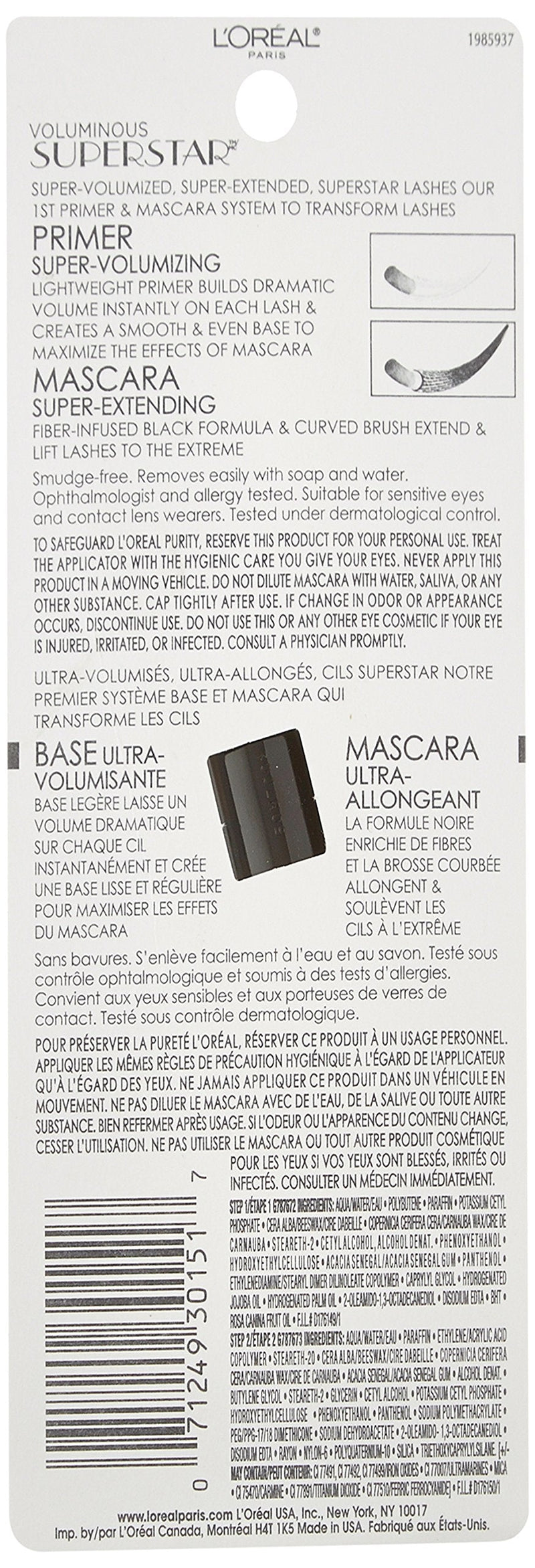 L'Oreal Paris Cosmetics Voluminous Superstar Washable Mascara, Blackest Brown, 1 Tube L'Oréal Paris