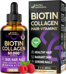 Liquid Biotin & Collagen - Vitamins for Hair Growth Support for Women & Men - Extra Strength 60000 mcg Drops - B7 Supplement - Strong Nails & Healthy Skin - 98% Faster Absorption Than Pills Infinity Warehouse