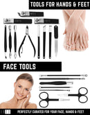 Manicure Pedicure 18 In 1 Grooming Kit for Men, Women - Entt 18 PC Rubberized Finish Kit - Nail Clippers Kit - Premium Quality Professsional Tool Kit - For Travel, Home, All Purpose Set (Black Case) ENTT