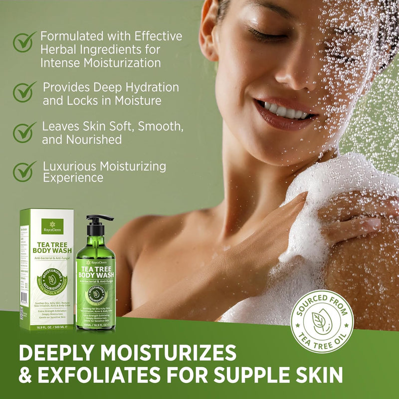 Antifungal Body Wash & Soap, Tea Tree Body Wash, Antibacterial Body Wash & Soap, Back Acne Body Wash, Natural Body Wash With Tea Tree Oil For Jock Itch, Back Acne, Athletes Foot, Body Odor, Nail Fungus, Ringworm, & Eczema - 16.9 Fl Oz Infinity Warehouse