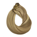 Doores Hair Extensions Clip in Ombre Light Blonde Highlighted Golden Blonde 7pcs 24 Inch Clip in Human Hair Extensions Remy Natural Hair Extensions Straight Thick 120g DOORES Store