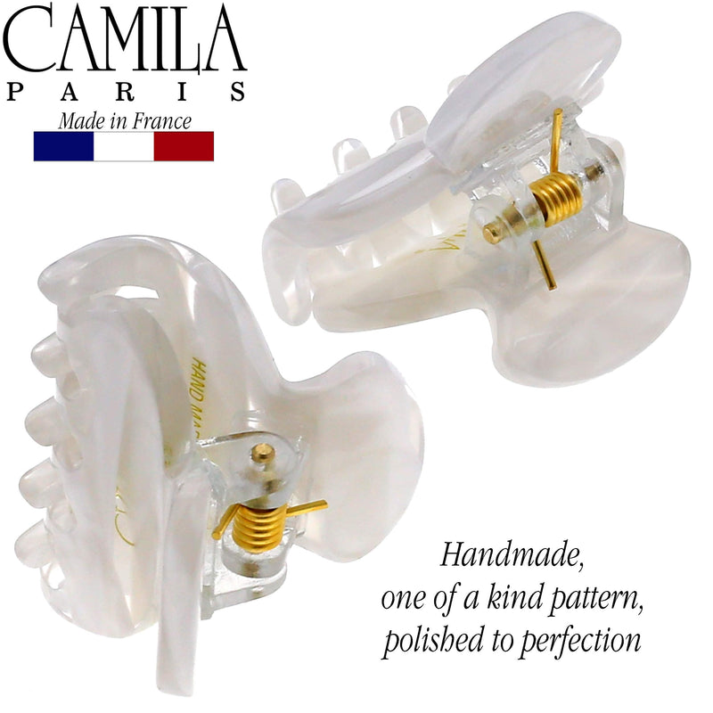 Camila Paris CP3071 French Hair Clips for Women, Handmade, White, Small, Girls Hair Claw Clips Jaw, Durable Styling Hair Accessories for Women, Strong Hold No Slip Grip, Made in France Camila