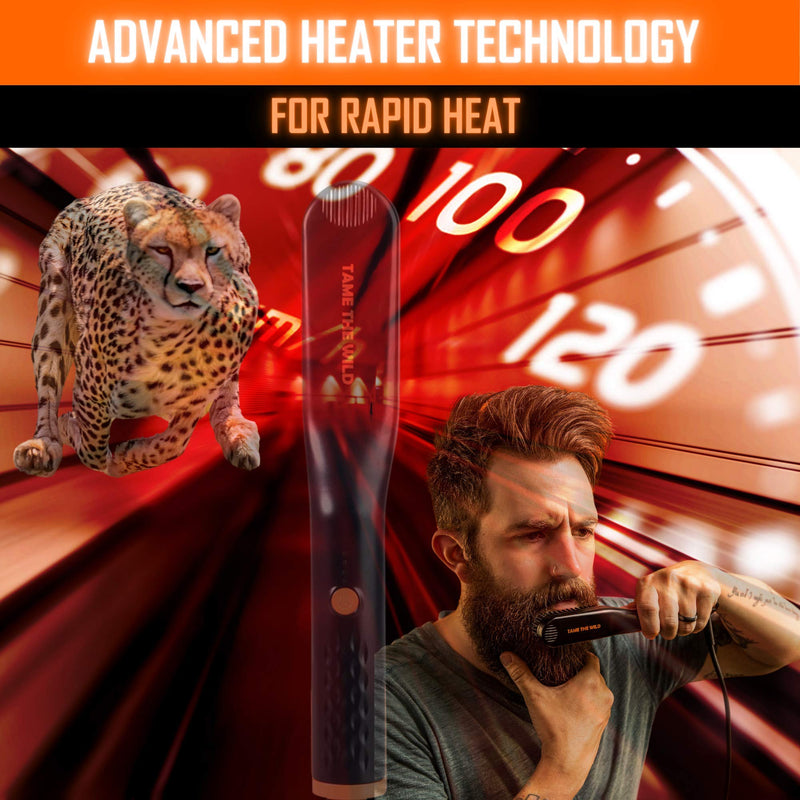Tame the Wild Premium Beard Straightener - Ionic Anti-Scald Technology - Heated Beard Brush - 3 Temp Settings - Wooden Comb Included - Gift Set TAME THE WILD MAKE YOUR BEARD BEHAVE