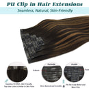 GOO GOO Seamless Hair Extensions Clip in Human Hair 20 Inch Balayage Dark Brown to Chestnut Brown 7pcs 150g PU Clip in Hair Extensions Remy Thick Hair Extensions for Full Head GOO GOO