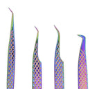M LASH Set Of 4 Diamond Grip Eyelash Extensions Tweezers - Japanese Steel Lash Supply (Multi-Color) M