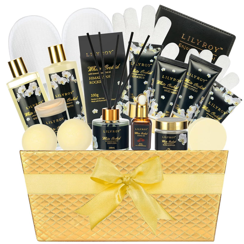Bath and Body Gift Basket Set for Women - Coconut Vanilla Spa Gift Basket for Women 17-Piece Luxury Bath Gift Set with Shower Gel Self Care Pampering Gifts for Mothers Day, Christmas, Birthday Gifts Infinity Warehouse