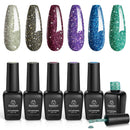 Beetles Gel Nail Polish Kit, 6Pcs Royal Diamond Gel Nail Polish Kit Reflective Gel Polish Glitter Silver Red Purple Blue Nail Polish Gel Kit, Soak Off LED Gel Nail Lamp Cured, 7.3 ml Each Bottle beetles Gel Polish