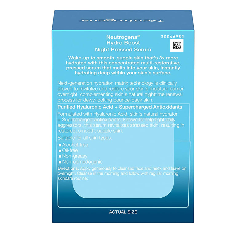 Neutrogena Hydro Boost Purified Hyaluronic Acid Pressed Night Serum, Facial Serum with Antioxidants & Hyaluronic Acid for Dry Skin, Oil-Free & Non-Comedogenic, 1.7 oz Neutrogena