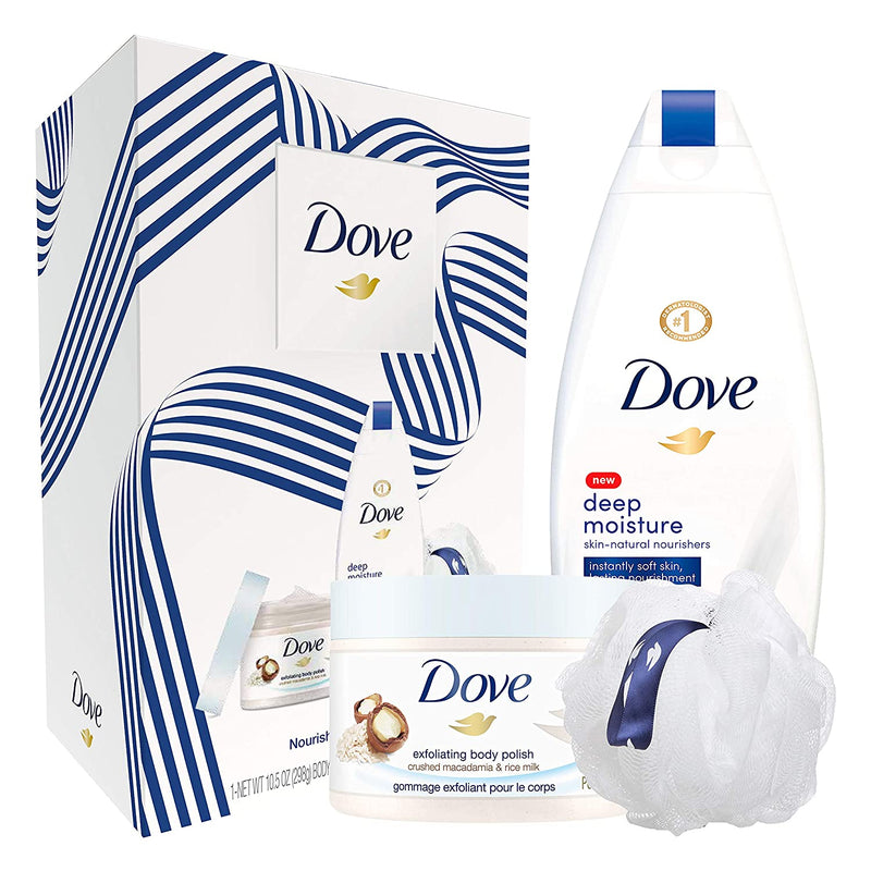 Dove Gift Set Deep Moisture Body Wash 12oz and Crushed Macadamia and Rice Milk Scrub 10.5oz Dove Store