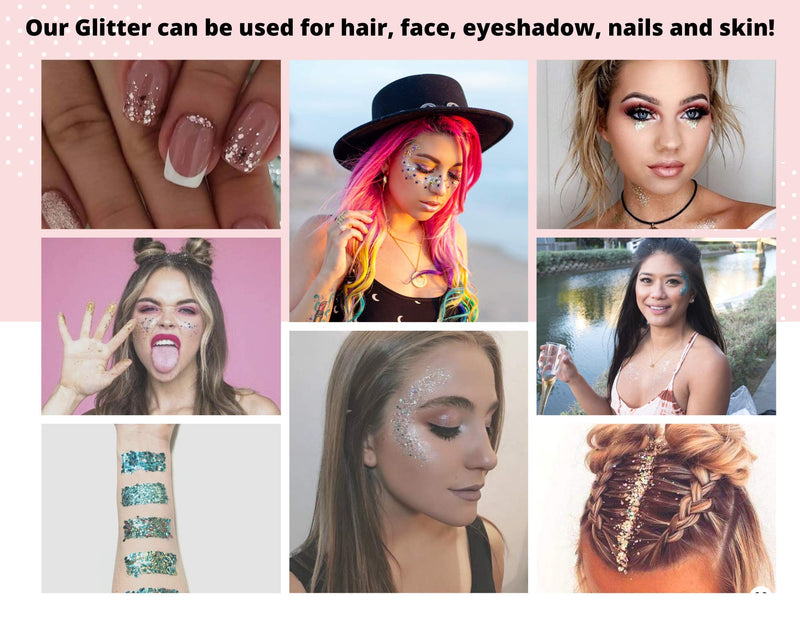 Eco Friendly Glitter Chunky Glitter for Festivals. Eco Friendly Body Glitter for Hair Glitter, Nail Glitter, Face Eyeshadow glitter, Rave accessories, Holographic glitter makeup (Pool Party Mix)) ELECTRIKGLITTER