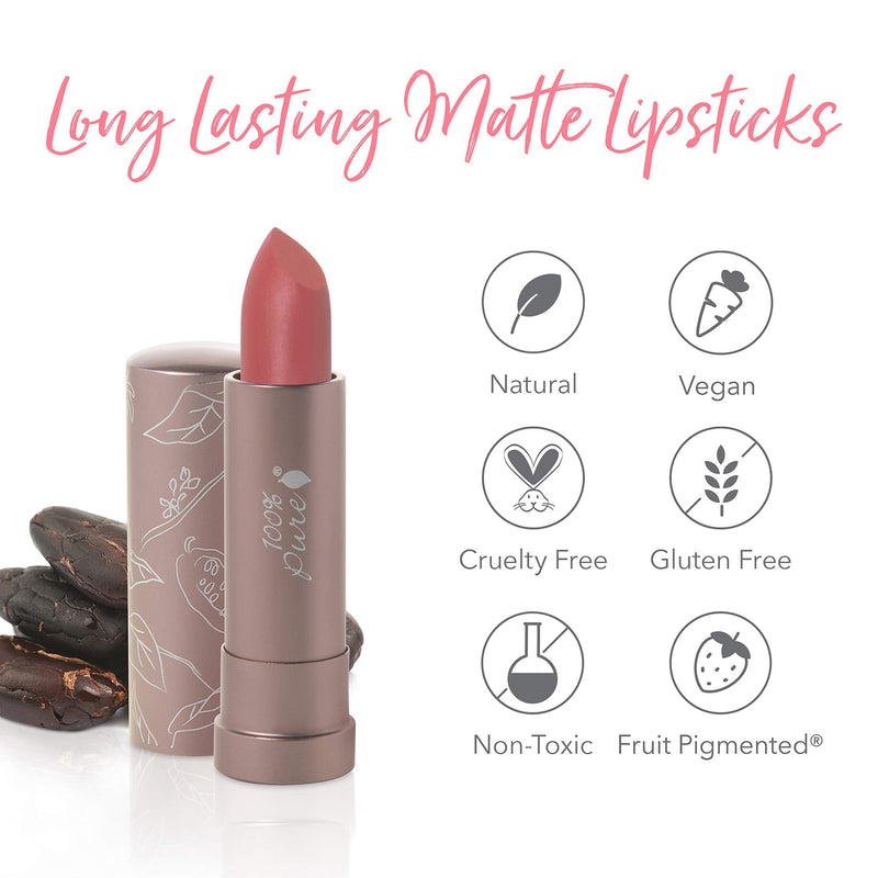 100% PURE Cocoa Butter Matte Lipstick (Fruit Pigmented), Pink Canyon, Full Coverage, Long Lasting, Matte Lip, Moisturizing Cocoa Butter, Natural Makeup (Dusty Pink) - 0.15 oz 100% PURE