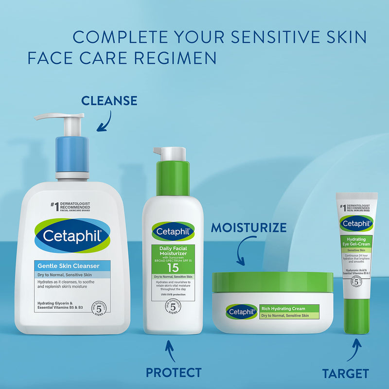 Face Wash by CETAPHIL, Hydrating Gentle Skin Cleanser for Dry to Normal Sensitive Skin, NEW 8 oz 3 Pack, Fragrance Free, Soap Free and Non-Foaming Cetaphil