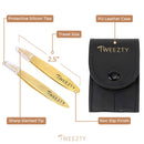 Tweezty Mini Tweezer Set - Eyebrow Tweezers for Women - Pointed and Slanted Tip (Gold) TWEEZTY
