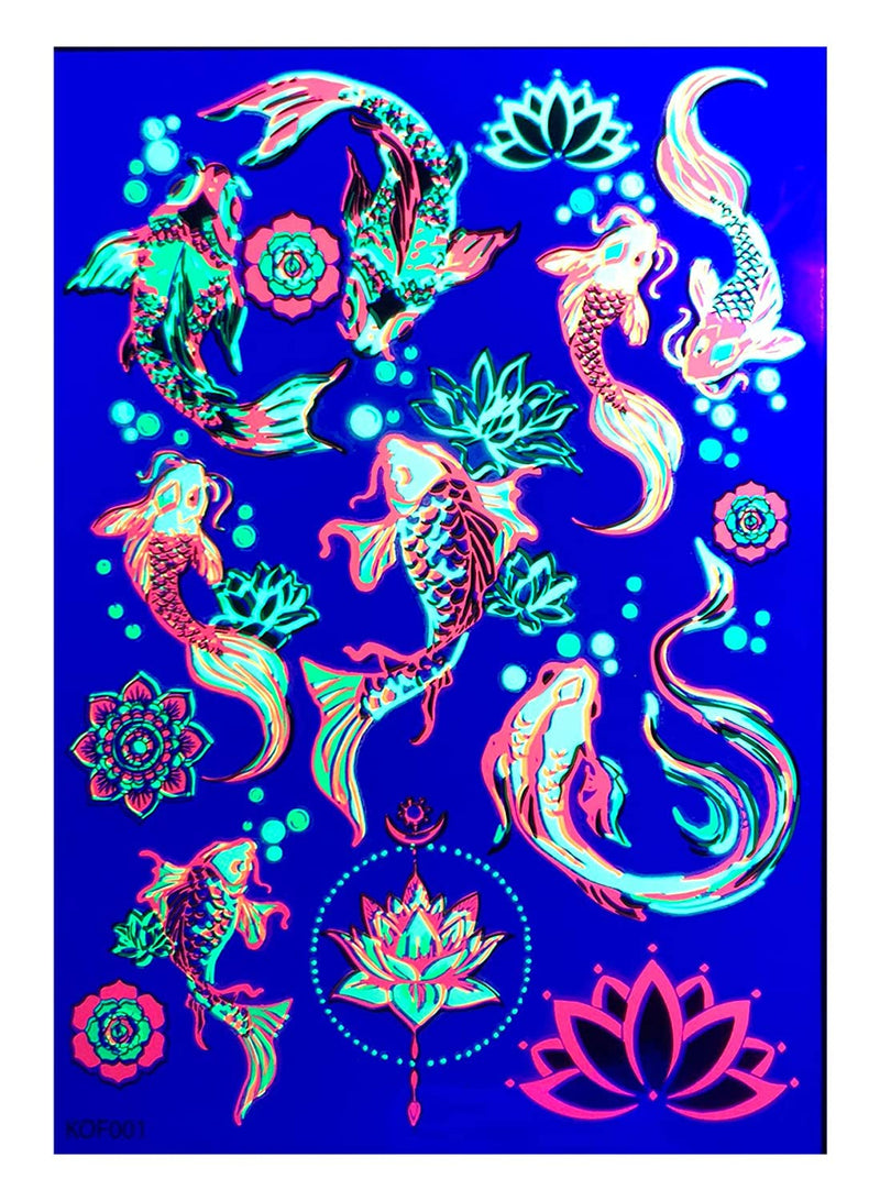 Temporary Tattoos for Adult Women - 3 Sheets - Black Big Koi Fish Kanji Love Skeleton Heart Hand Skull Lotus Sleeve Adults Tattoo d'IRIS studio