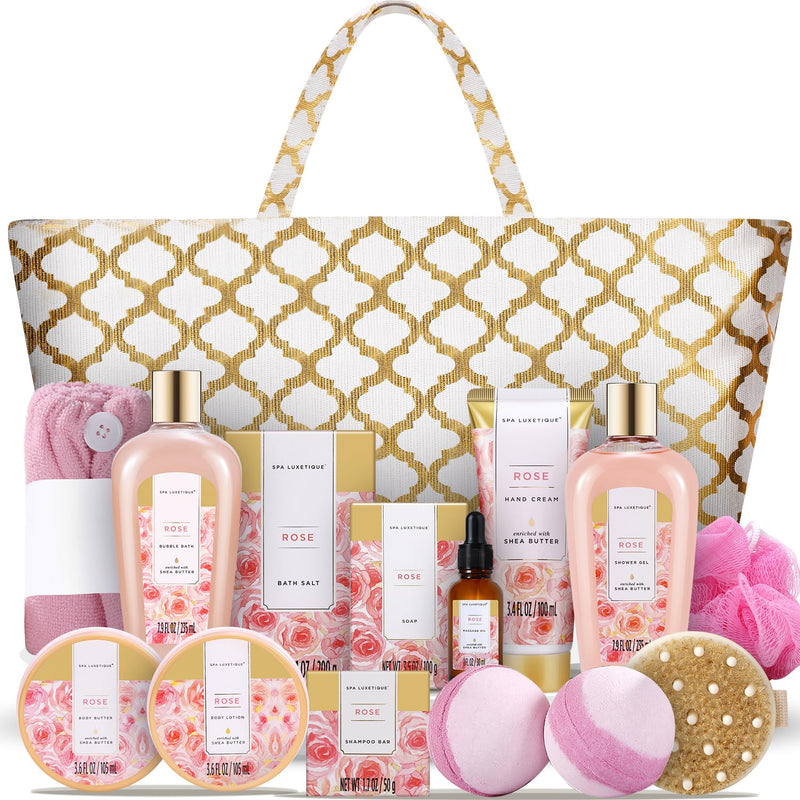 Spa Luxetique Gift Baskets for Women,15 Pcs Vanilla Spa Gifts for Women, Gifts for Women with Bubble Bath, Bath Salt, Bath Bombs Baskets, Spa Baskets for Women Gift