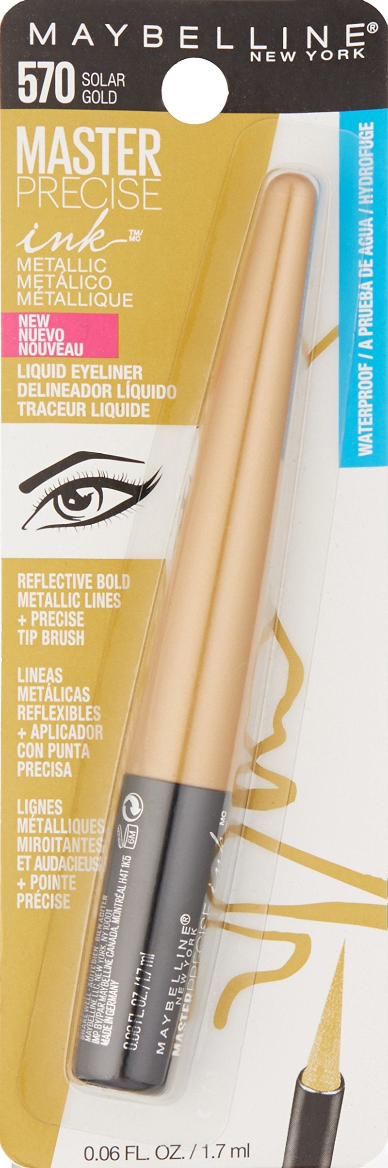 Maybelline New York Master Precise Ink Metallic Liquid Liner, Solar Gold, 0.06 Fluid Ounce Maybelline New York