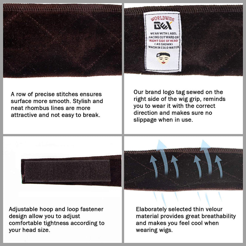 GEX Beauty Flexible Velvet Wig Grip Scarf Head Hair Band Wig Band Adjustable Fastern (Dark Brown) gexworldwide