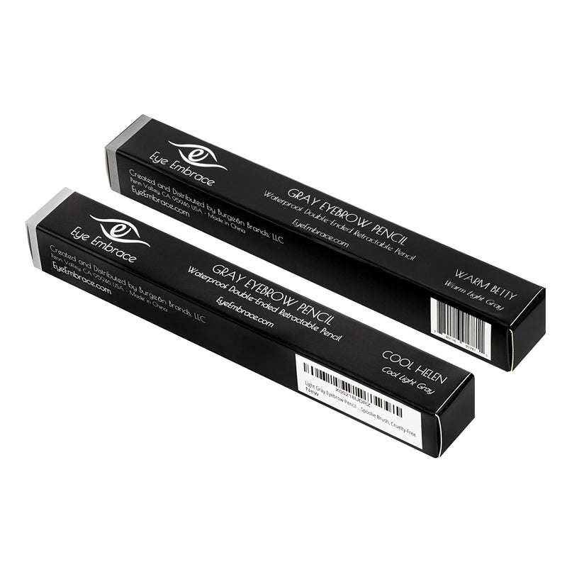 Eye Embrace Light Gray Eyebrow Pencils: Warm Betty & Cool Helen 2 Pack Bundle - Waterproof, Double-Ended Automatic Angled Tip & Spoolie Brush, Cruelty-Free Eye Embrace