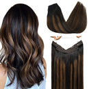 GOO GOO Halo Hair Extensions Human Hair, Natural Black Mixed Chesnut Brown 70g 12 Inch Real Hair Extensions Natural Layered Hair Extensions Invisible Fish Line Straight Hairpiece GOO GOO Store
