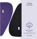 American Soft Linen 100% Cotton Hair Towels for Women, Head Towel Cap, Cotton Hair Turban Towel Wrap for Long Curly Anti Frizz Hair, Soft and Absorbent Cotton Hair Towels 2 Pack, Purple-Black Infinity Warehouse